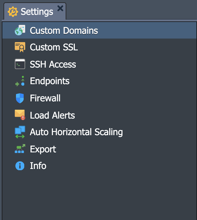 PaaS Dashboard Settings