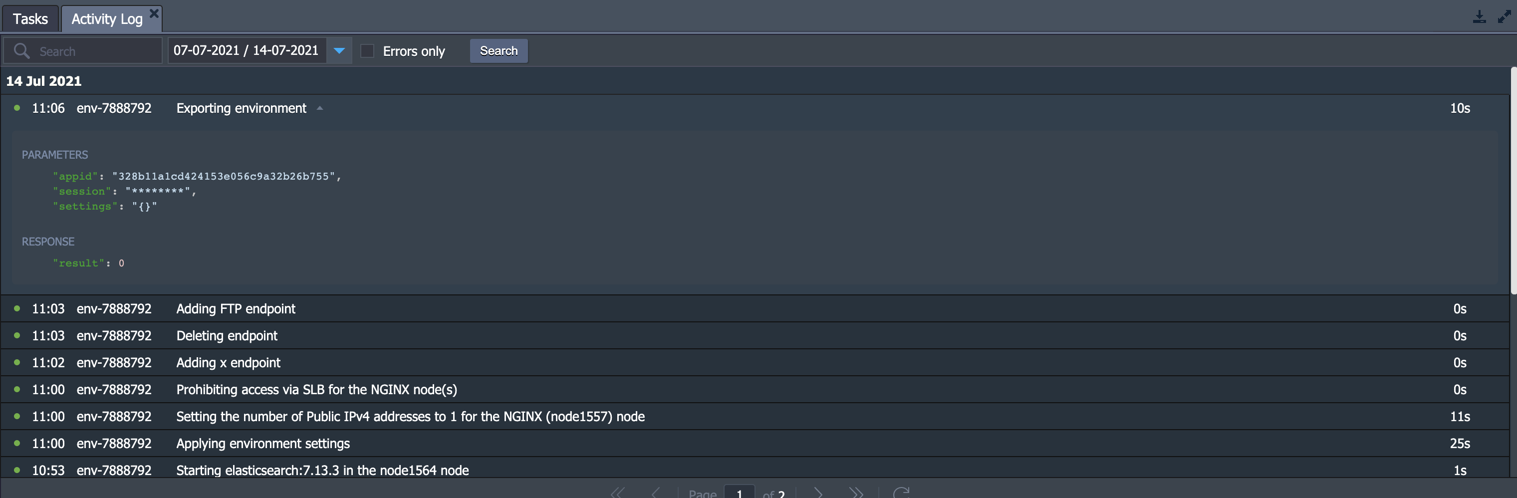 activity log