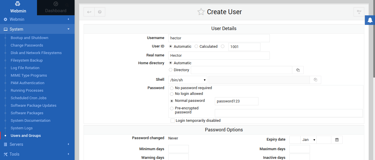 Create a new user