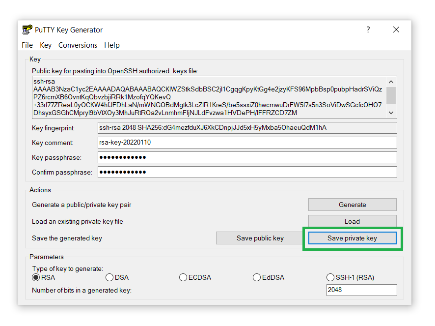 Save private key