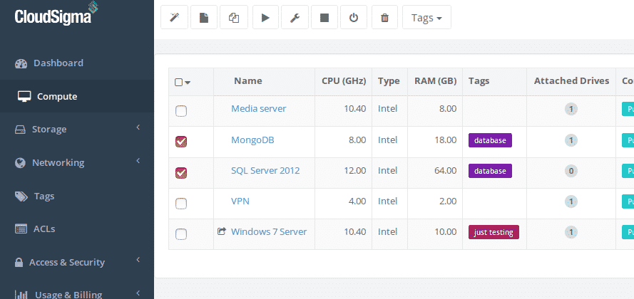 Database cloud servers with new tag