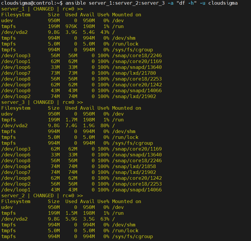 Adhoc cmd df multiple hosts