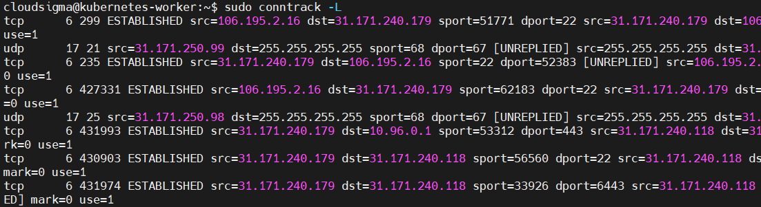 Kubernetes Networking conntrac -l 