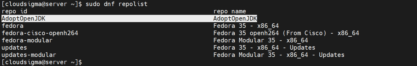 Fedora repolist