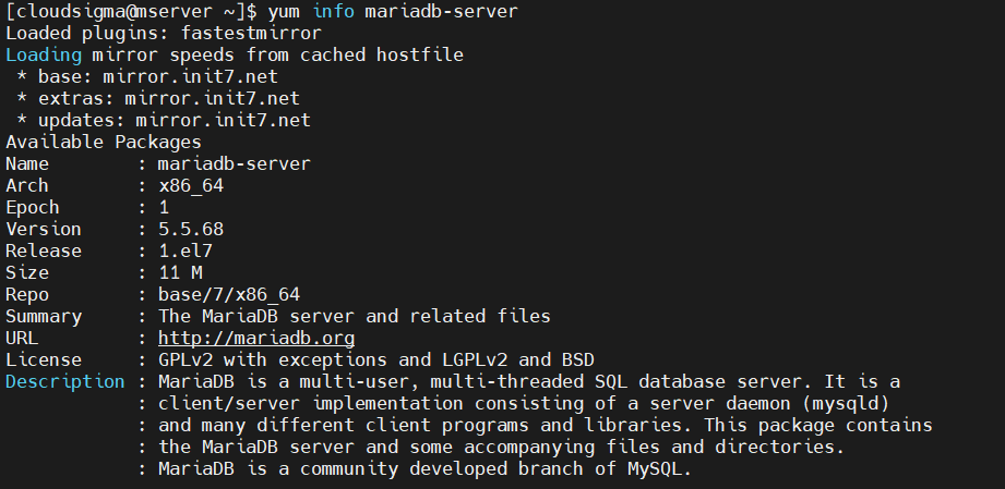 Mariadb yum info