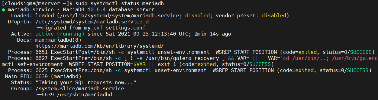 status mariadb