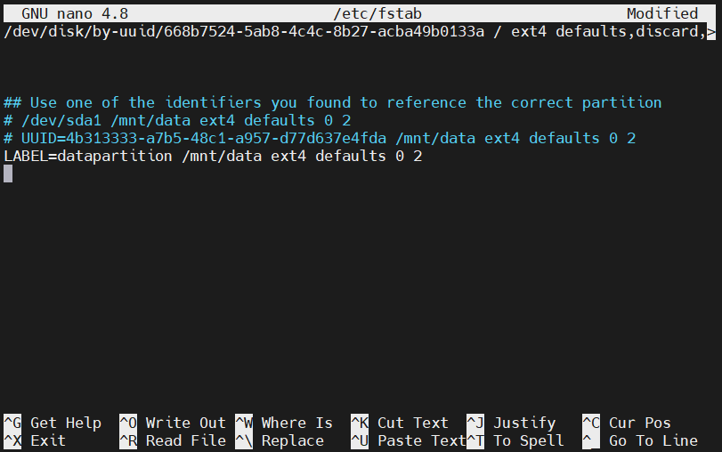 Partition and Format modify etc fstab