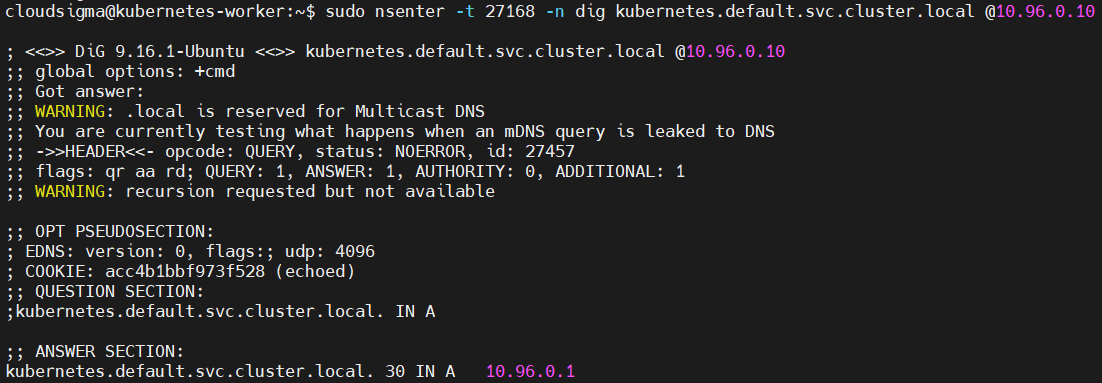 Kubernetes Networking nsenter dig