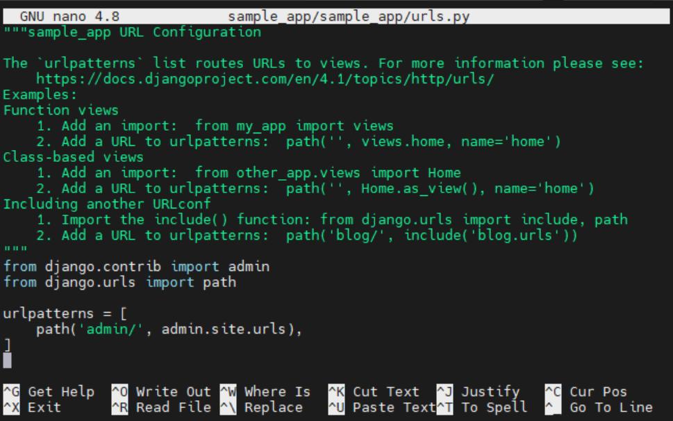 Enabling and Connecting the Django Admin Interface Sample App URLs