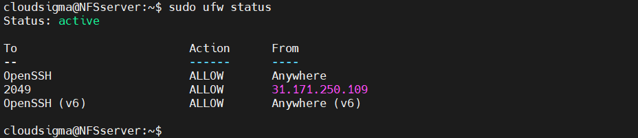 ufw status after change