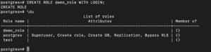 create role with login manage permissions in PostgreSQL