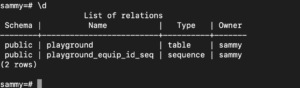 list of relations Setting up PostgreSQL
