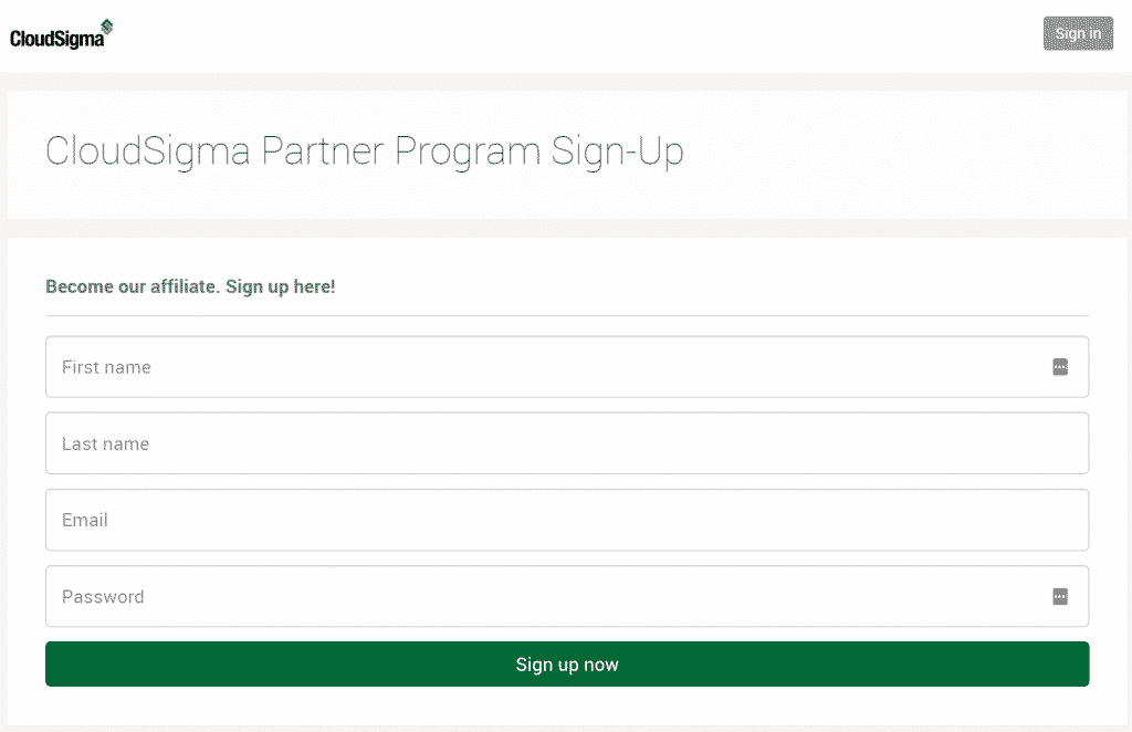 Sign-up screen