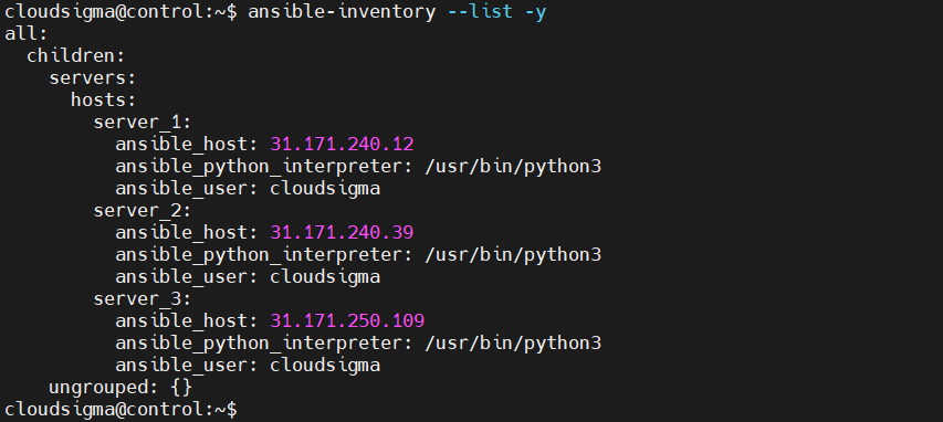 Ansible inventory list